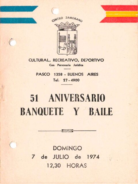 Programa de actos por el 51º Aniversario del Centro Burgalés de Buenos Aires, 1974.
