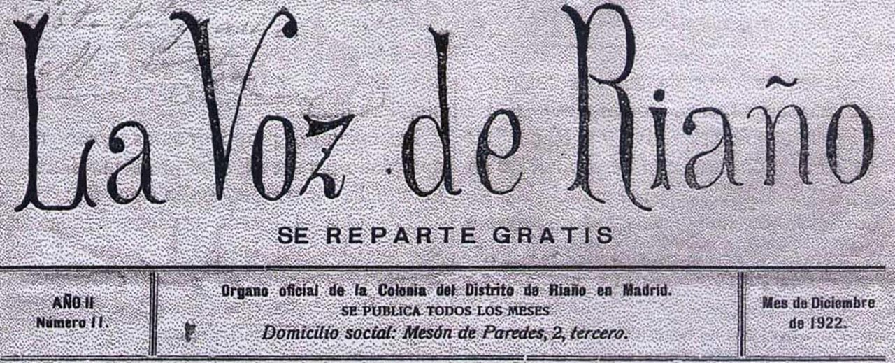 Cabecera de La Voz de Riaño, órgano de la Colonia del Distrito de Riaño en Madrid, año 1922