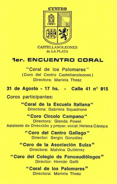 Folleto del I Encuentro Coral organizado por el Centro Castellanoleonés de La Plata (Argentina)