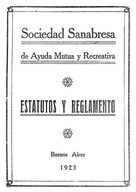 Estatutos Sociedad Sanabresa de Ayuda Mutua y Recreativa, 1923