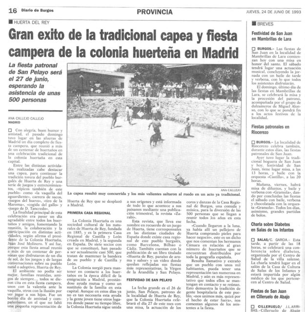 Fiesta de San Pelayo en la Colonia Huertaña de Madrid. Diario de Burgos, 24 de junio de 1933