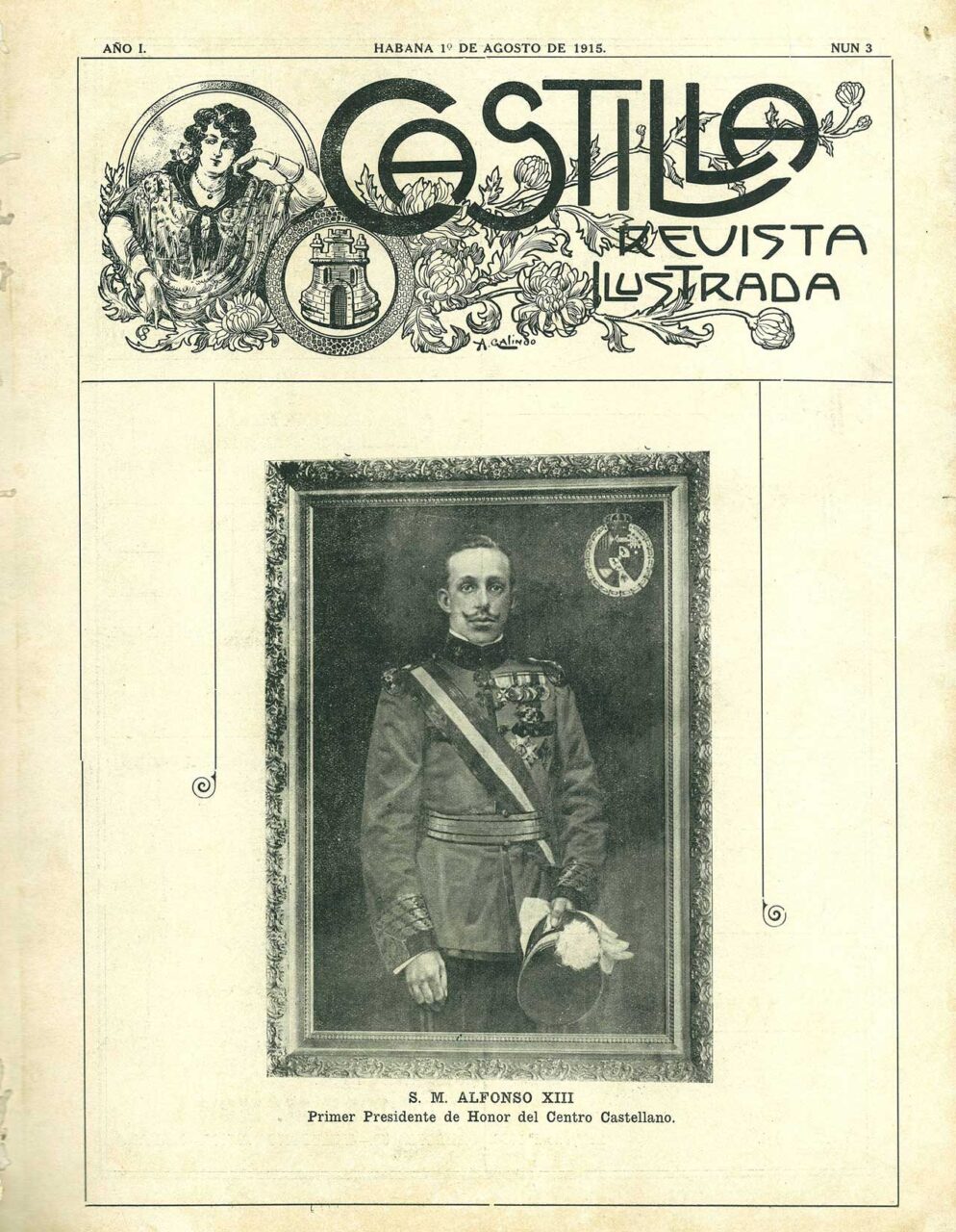 Portada de la publicación Castilla Revista Ilustrada, vinculada al asociacionismo castellano en Cuba, La Habana (Cuba), agosto de 1915