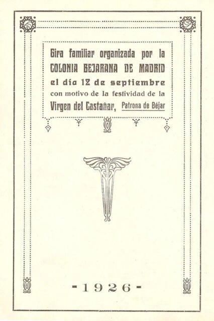 Programa de la jira de la Colonia Bejarana de Madrid, año 1926. Archivo fotográfico y documental de Béjar