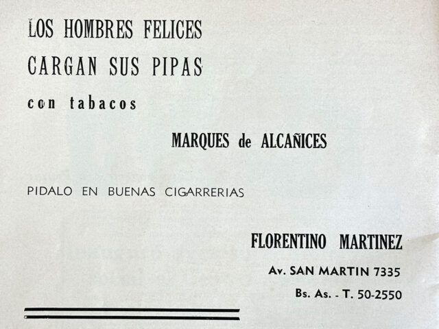 Anuncio de cigarros Marqués de Alcañices de Buenos Aires. Revista del Centro Zamorano de Buenos Aires, nº 1, 1966.