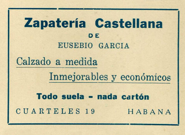 Anuncio de Zapatería La Castellana. Castilla Cultural, revista del Centro Castellano de La Habana, nº 3, abril 1930.