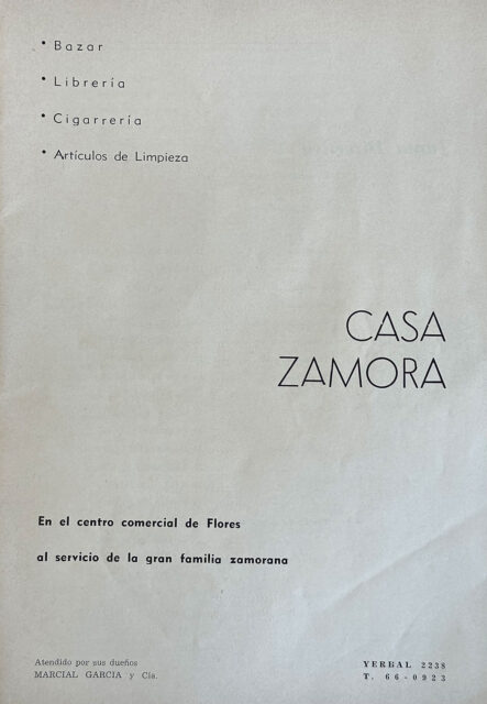 Anuncio del Bazar Casa Zamora de Buenos Aires. Revista del Centro Zamorano de Buenos Aires, nº 1, 1966.
