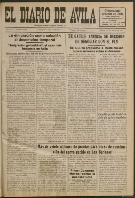 Artículo sobre la Emigración Golondrina. Diario de Ávila, 16 de marzo de 1961