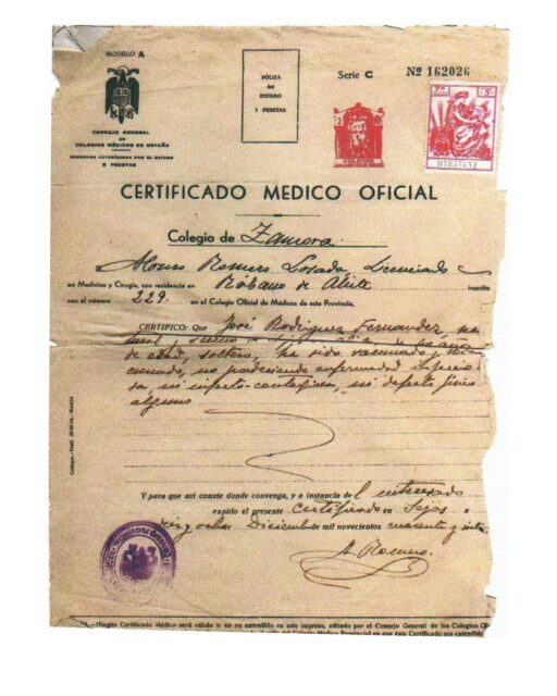 2_Certificado médico, Sejas de Aliste (Zamora), 1947