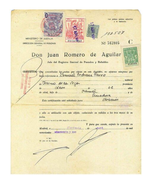 5_Certificado de penales, Fresno de la Vega (León), 1951