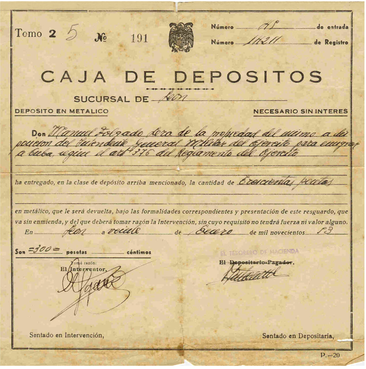 8_Depósito para emigrar de Manuel Folgado Lera, León, 1953