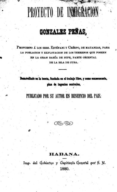 Proyecto de Inmigración. González peñas, 1880
