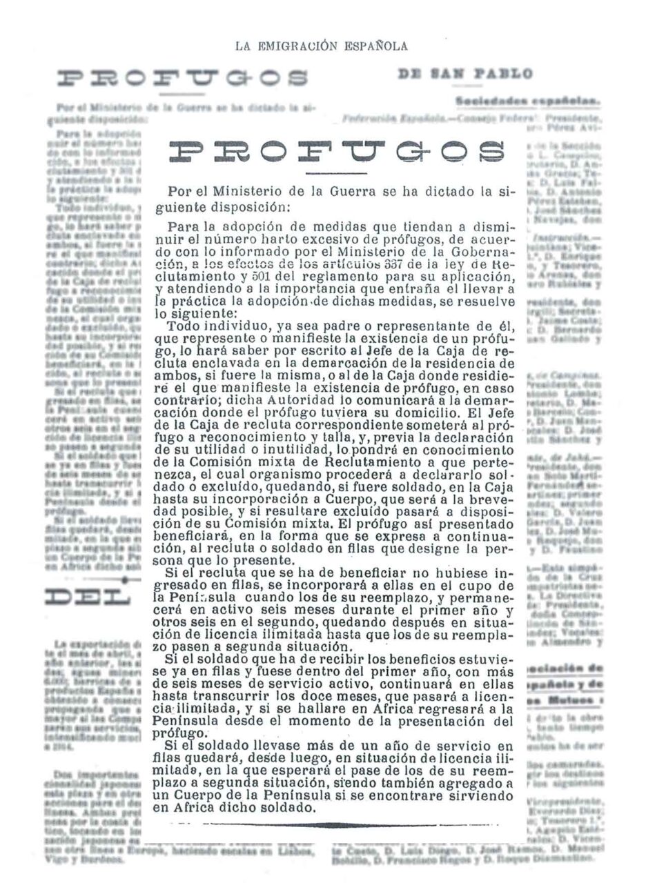 Prófugos. Disposición por el Ministerio de la Guerra. La emigración española, martes 19 de septiembre de 1919. Biblioteca Nacional de España