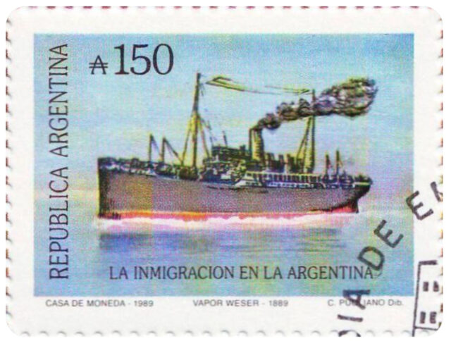 Sello conmemorativo de la inmigración en la República de Argentina, 1889-1989
