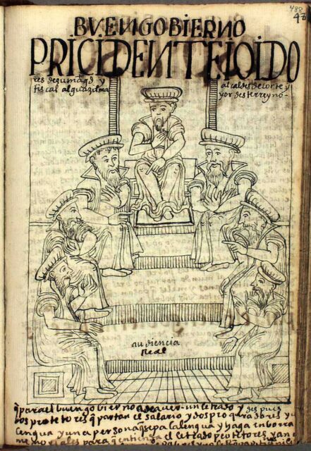 Real Audiencia de Lima. Felipe Guaman Poma de Ayala (h. 1550-1616). Nueva corónica y buen gobierno. Royal Danish Library, GKS 2232.